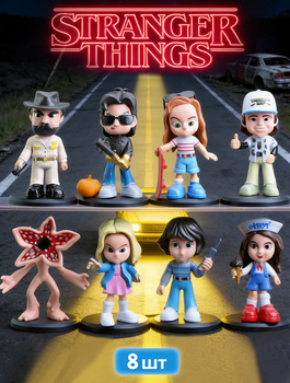 Набор игровых фигурок 8 ШТ герои из сериала Странные дела Stranger Things, высота 7-8 см на подставках (SVS)