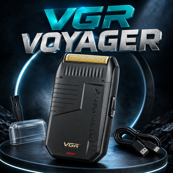 Электробритва для бороды аккумуляторная VGR V-375 машинка для бритья электрическая беспроводная шейвер для сухого бритья выдвижной триммер Черная