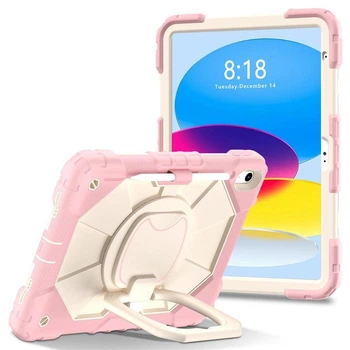 Противоударный защитный чехол ARM Cover для Apple iPad 11 (А16) 2025 с поворотной подставкой 360°, ремешком и держателем для Apple Pencil Pink/White