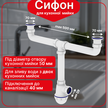 Сифон Kronoplast для кухонной мойки 3 1/2″×40 смещенный с резьбовым выпуском, прямоугольным гибким переливом SM34410000
