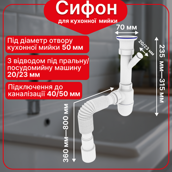 Кухонный сифон Kronoplast с резьбовым выпуском и отводом для стиральной машины, универсальный комплект SY14020043