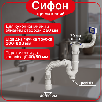 Сифон 1 1/2"*40 с резьбовым выпуском прямоточный с гибким прямоугольным переливом и гофротрубой 40*40/50 мм SK26010343