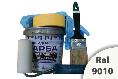 Епоксидна фарба для меблів та дерева ArtCraft 1.5 кг біла двокомпонентна + набір для фарбування (валик, кисть, рукавички, малярна