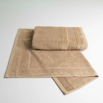 Набор банных махровых полотенец с велюровым бордюром 2шт GM Textile 50х70см, 70х140см (Капучино)