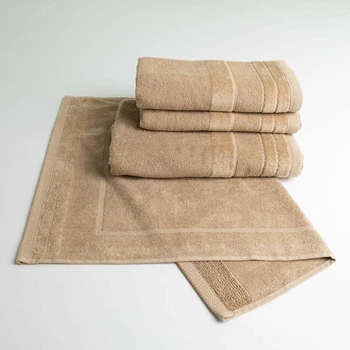 Набор банных махровых полотенец с велюровым бордюром 4шт GM Textile 50х70см, 50х90см, 50х90см, 70х140см (Капучино)
