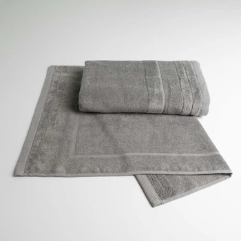 Набор банных махровых полотенец с велюровым бордюром 2шт GM Textile 50х70см, 70х140см (Серый)