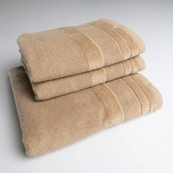 Набор махровых полотенец с велюровым бордюром 3шт GM Textile 50х90см, 50х90см, 70х140см 500г/м2 (Капучино)