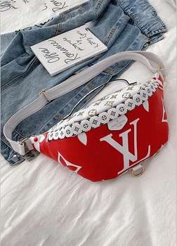 Женская сумка Louis Vuitton LV004-2 бананка через плечо красная белая крышка