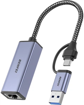 Adapter Benfei USB-A / USB-C – RJ45 Szary (000317grey)