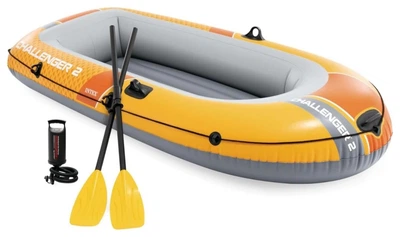 Надувная двухместная лодка Intex 66312 Challenger 2 Set + весла и ручной насос 236 х 114 х 41 см