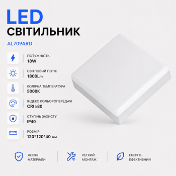 Світлодіодний накладний світильник Ardero AL709ARD 18Вт 5000K (БІЛИЙ)