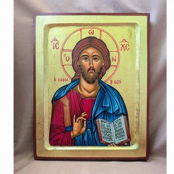 Писаная греческая икона Иисуса Христа Спасителя 22,5×29 см