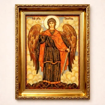 Икона из янтаря «Ангел-хранитель» Гранд Презент 15*20 і-121