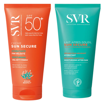 Набор SVR Sun Secure: солнцезащитный крем SPF50+ невидимый, водостойкий 50 мл + успокаивающий лосьон после загара 50 мл