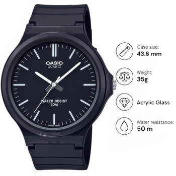 Мужские часы Casio MW-240-1E черные 50 м