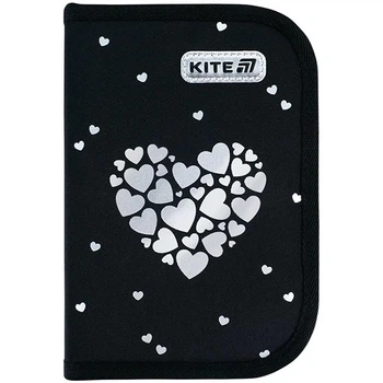 Пенал Kite из наполнения 1 отделение 2 отворота Black&Silver