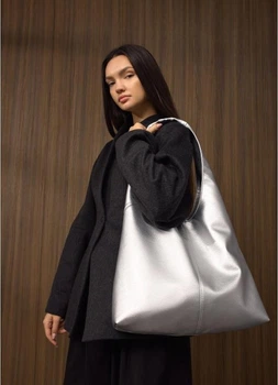 Женская сумка Sambag HOBO M серебристая из экокожи большой hobo-формы 35×40×8 см 51920