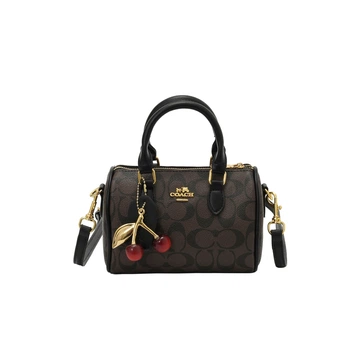 Жіноча сумка кофейна Coach Micro Rowan Satchel Crossbody Bag with Cherry Charm. сумка коач з фірмовим візерунком C