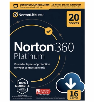Антивирус Norton 360 Platinum 100 GB на 16 месяцев для 20 устройств (Лицензионный ключ)