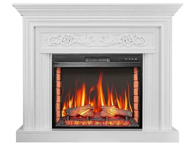 Каминокомплект ArtiFlame Monferrato AF28S белый 3D эффект живого пламени и тления поленьев со звуком и обогревом