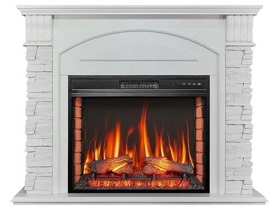 Каминокомплект ArtiFlame Alioth AF28S белый 3D эффект живого пламени и тления поленьев со звуком и обогревом