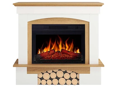 Каминокомплект ArtiFlame Woodley AF23S белый дуб натуральный со звуком и обогревом