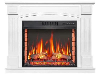 Каминокомплект ArtiFlame Boston AF28S белый 3D эффект живого пламени и тления поленьев со звуком и обогревом
