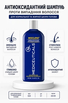 Шампунь проти випадіння волосся Mediceuticals Bioclenz 250мл для нормальної та жирної шкіри голови чоловічий антиоксидантний