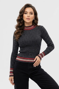 Кофта жіноча чорного кольору з люрексом зі смужками Fashion розмір 42-44 (217572)