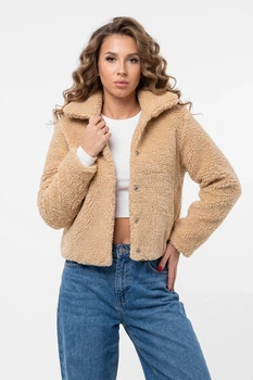 Куртка жіноча тедді демісезонна бежевого кольору Fashion розмір 44 (217470)