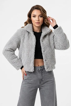 Куртка жіноча тедді демісезонна сірого кольору Fashion розмір 44 (217469)