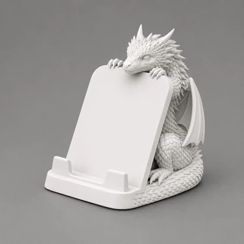 Подставка под телефон белая с драконом 3D печать белая