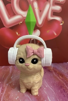 Котик в наушниках Cats Sims Dance пластик 3D печать Розовый
