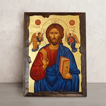 Писаная греческая икона Иисус Христос Вседержитель 22×28 см