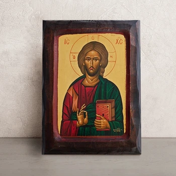 Писаная греческая икона Иисус Христос Спаситель 17×23 см