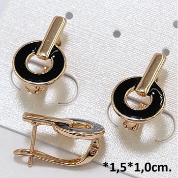 Серьги классические Xuping, круглые с черной вставкой 1.5х1 см золотистые