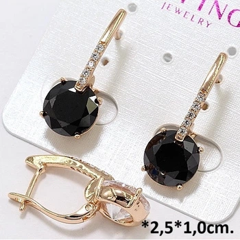 Сережки класичні з чорним камінцем Xuping, 2.5х1 см золотисті