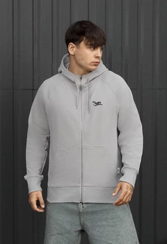 Худи мужское стаф светло-серое с логотипом на молнии Staff light gray logo zip L (400893)