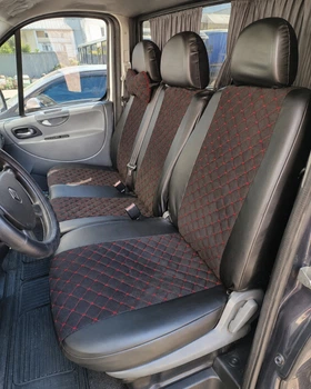 Універсальні чохли на сидіння для Citroen Jumpy (Сітроєн Джампі) II 2007- (1+2), шкіра та алькантара, чорні з червоною ниткою