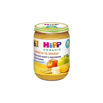 Детское пюре HiPP Фруктовое ассорти с зерновыми хлопьями Фрукты и злаки, 190 г (9062300137818)