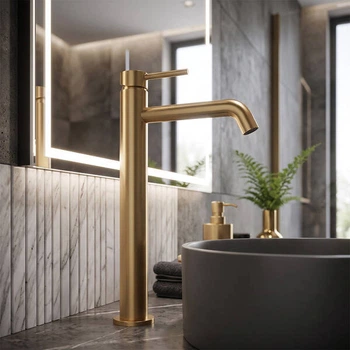Змішувач для раковини Devit Flow 550536BG високий, brushed gold