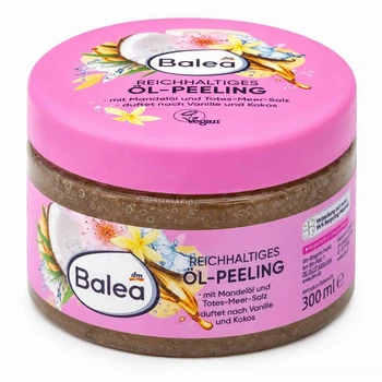 Пілінг для тіла Balea Reichhaltiges Ol-peeling з органічним мигдальним маслом, кокосом, ваніллю та сіллю Мертвого моря300 г