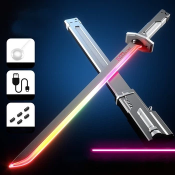 Световой меч 80 см с искрами и дымом, с RGB подсветкой, меч самурая Джедая звездные войны серый