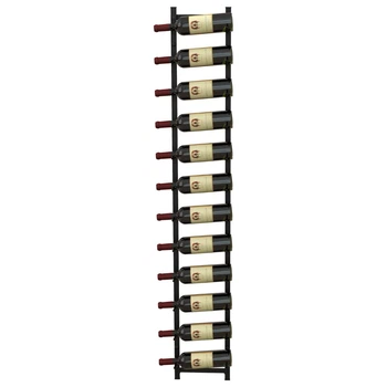 Настінний вертикальний винний стелаж Costway на 12 пляшок, 22×13,5×145 см, чорний із коричневими тримачами