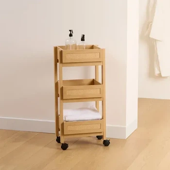 Кухонная тележка на 3 яруса 5five CANE, 39,6×30×85,5 см, натуральный и черный
