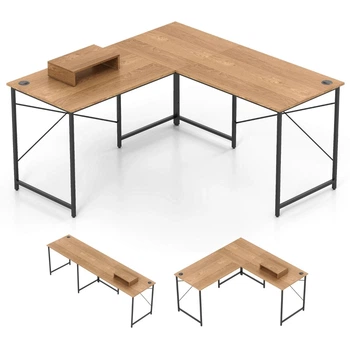 Комплект из 2 угловых письменных столов с модульным размещением 150×150×74,5 см — светлый дуб и матовый черный