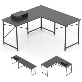 Комплект из 2 угловых письменных столов с модульным размещением 150×150×75 см — серый и черный