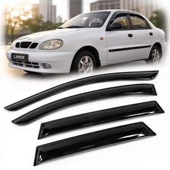 Дефлектори вікон вітровики для Daewoo Lanos 1998- Широкі 4 шт (Auto Clover)