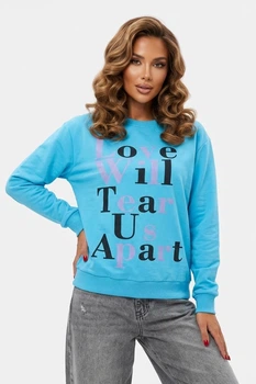 Кофта жіноча блакитного кольору з принтом Fashion розмір 46-48 (217697)