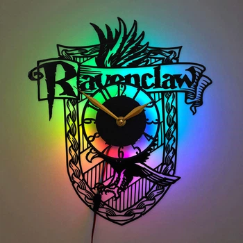Настенные часы Ravenclaw с LED-подсветкой, часы Гарри Поттер, декор факультета Когтевран, подарок поклоннику Harry Potter, настенный декор для спальни или игровой комнаты, подарок для мужчины